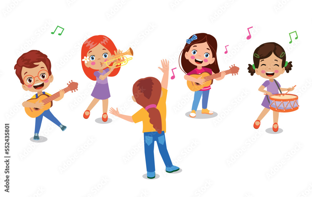 happy children playing instruments and singing happy children playing instruments and singing
