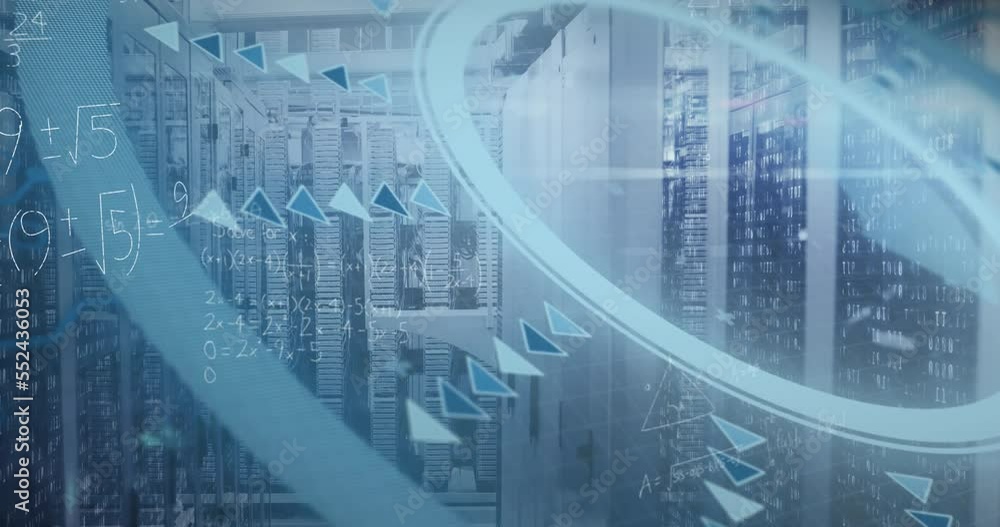 Animation of data processing over server room Animation of data processing over server room