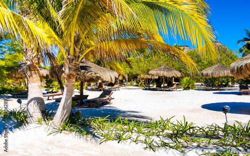 Resorts and tropical nature landscape view Holbox Mexico.