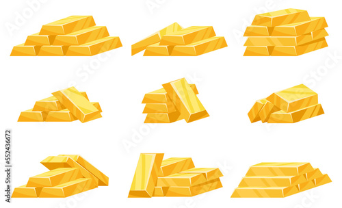 Gold bars are piled up. Precious rare metal. Vector illustration