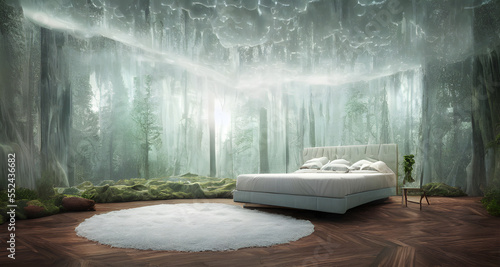 Ai Digital Illustration Futuristic Surreal Room With Immersive View photo