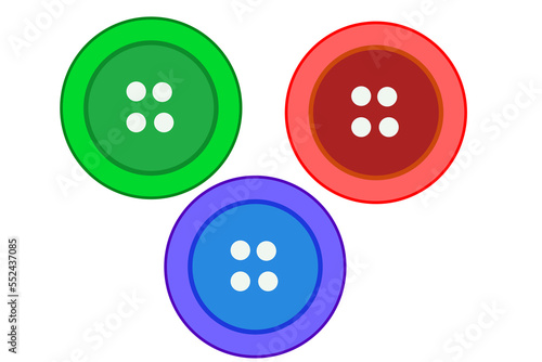 Cloths sewing button three color set vector. Fashion and needlework element. plastic buttons in different colors. Tailor accessories