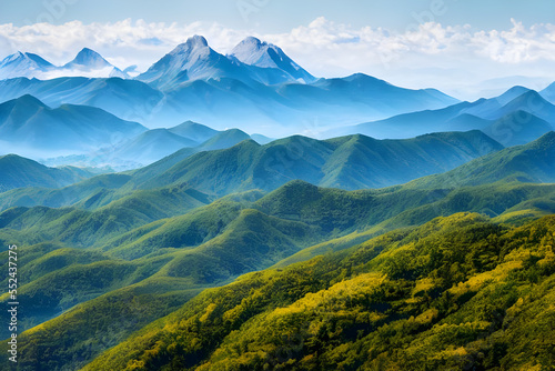 a view of a mountain range from a high point of view. Generative AI.