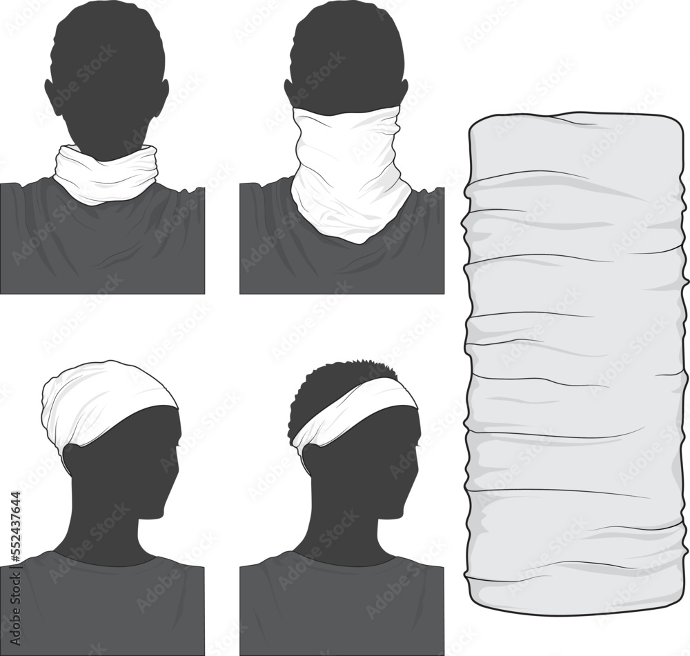 NECK WARMER, HEADBAND, MASK, FASHION FLAT SKETCH BLANK MOCKUP TEMPLATE ...