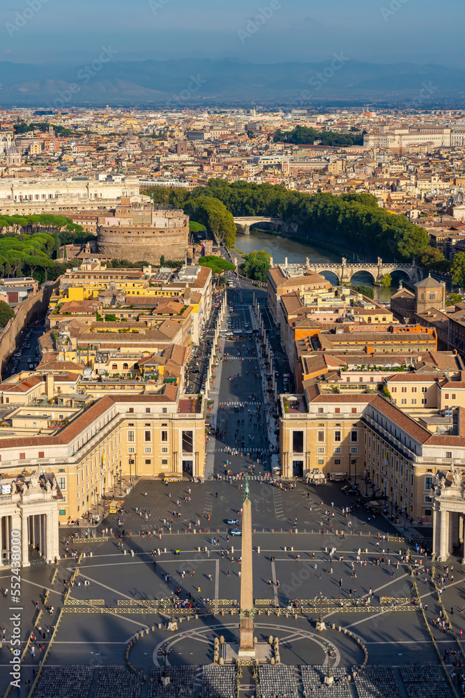 St. Peter's square and Rome cityscape from top of St. Peter's basilica, Vatican