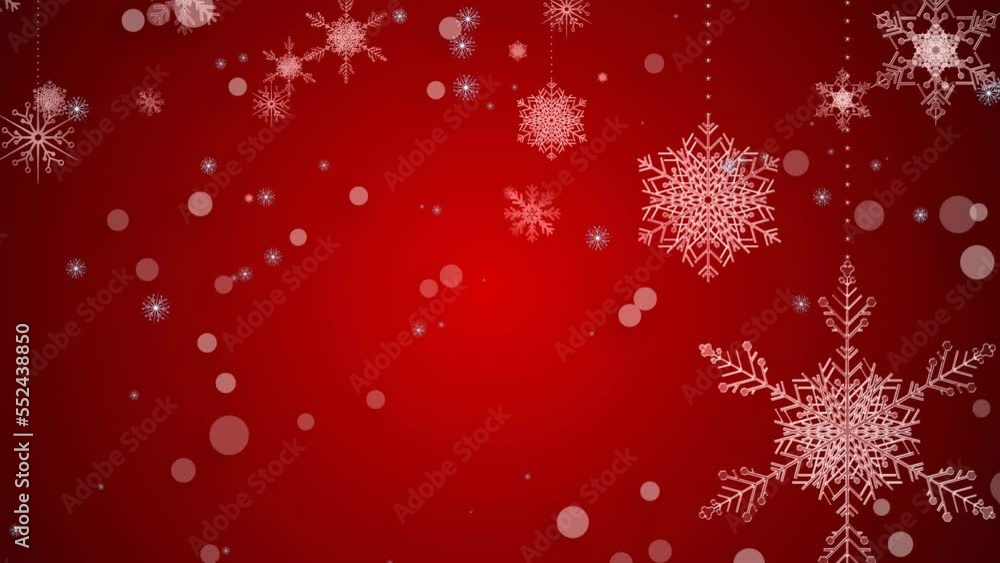 Animation of christmas spots of light floating and snow falling on red background Animation of christmas spots of light floating and snow falling on red background