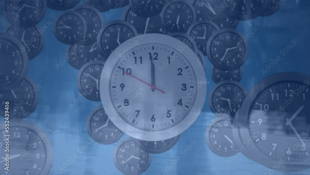 Animation of clocks over people walking on street Animation of clocks over people walking on street
