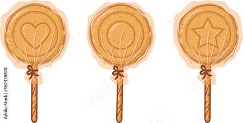 set of Korean Dalgona candy shapes with wrap and stick