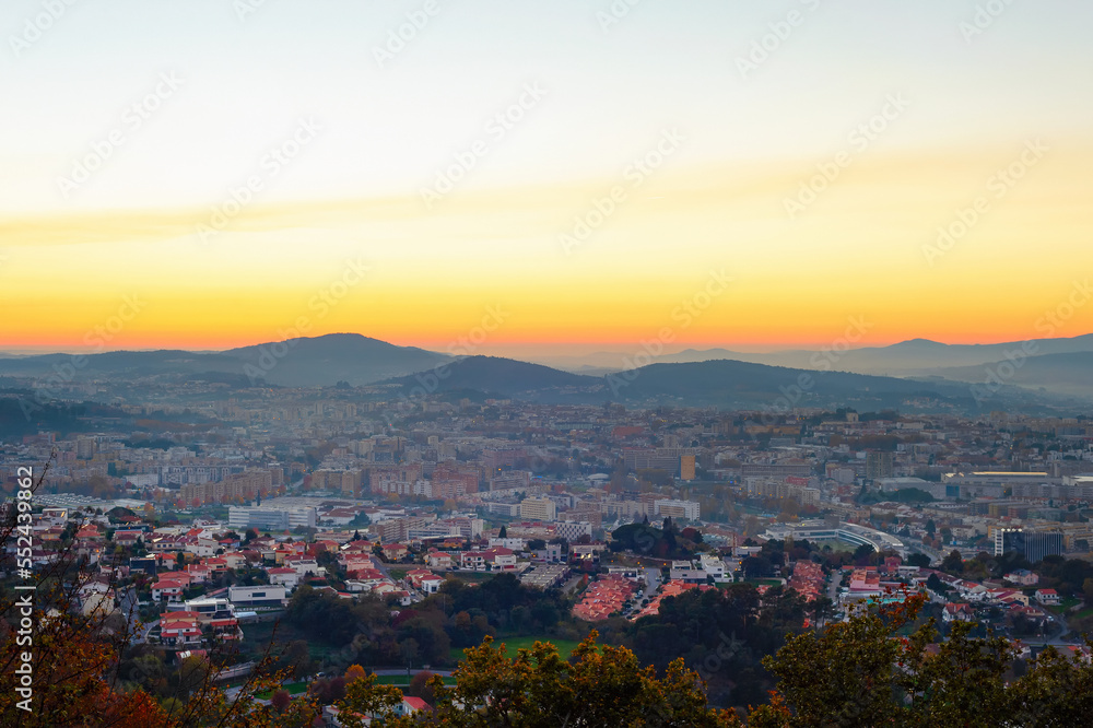 Sunset mountains cityscape Braga