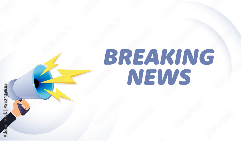 Hand hold megaphone. Breaking news, realistic 3d megaphone, loudspeaker with lightning. Symbols Speaker, Social media, Advertising and promotion. Vector Hand hold megaphone. Breaking news, realistic 3d megaphone, loudspeaker with lightning. Symbols Speaker, Social media, Advertising and promotion. Vector