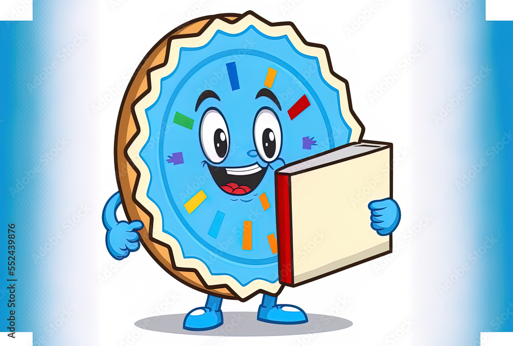 Obraz premium Infographics business pie chart with a blue book character mascot on a white backdrop. Generative AI