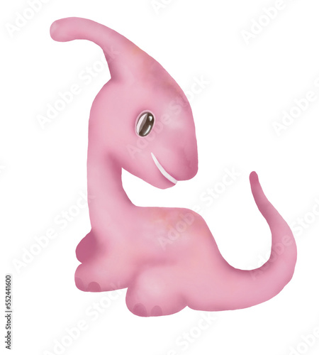 Watercolor illustration of cute pink baby parasaurolophus. Idea for icon  stickers  children   s art  books  cartoon  magazine  background  banner  print 