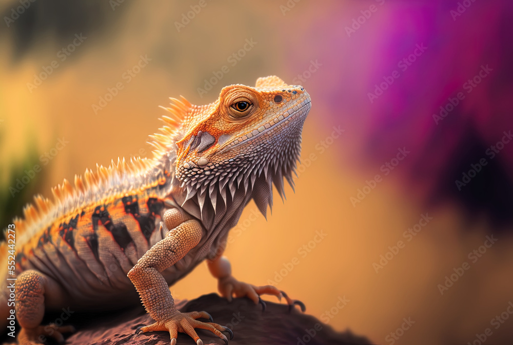 Obraz premium An image of a pogona reptile in close up with some background blur. Generative AI