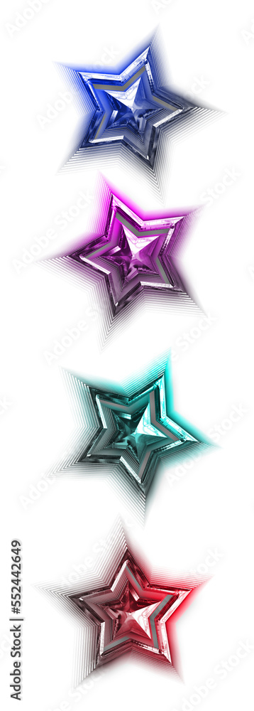 Obraz premium 3d illustration ,set of metallic and colored christmas stars