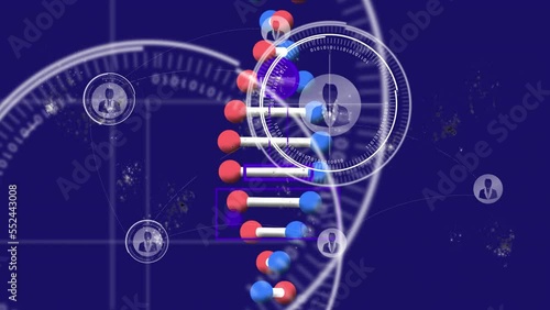 Animation of dna strand over digital icons photo