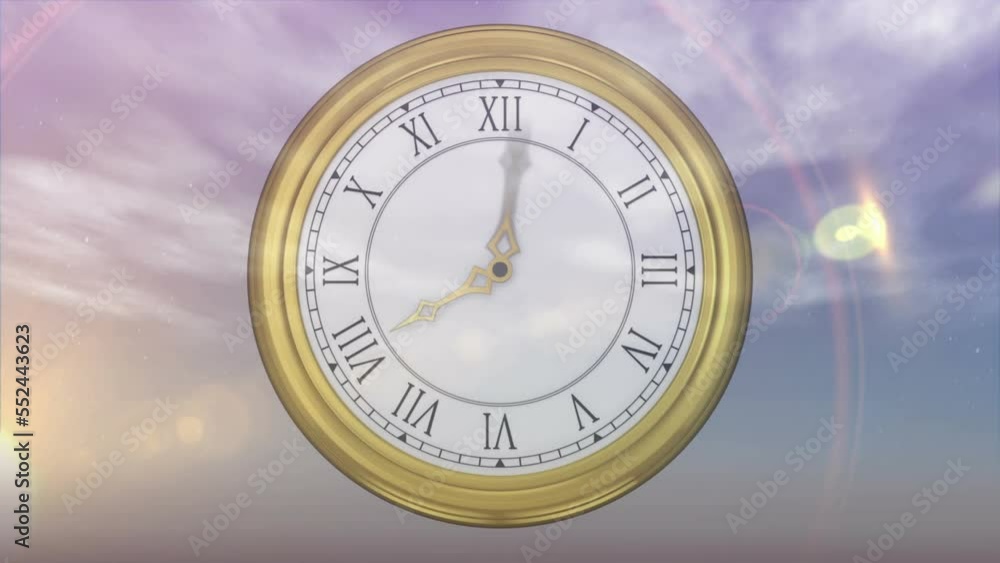 Animation of antique clock counting down and time-lapse of day and night and happy new year text Animation of antique clock counting down and time-lapse of day and night and happy new year text