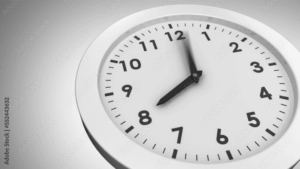 Animation of happy new year text over clock with fast periodic motion against white background Animation of happy new year text over clock with fast periodic motion against white background