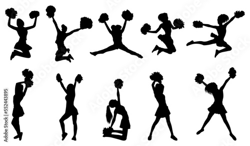 Set of cheerleaders silhouette on white background. Cheerleaders silhouette collection