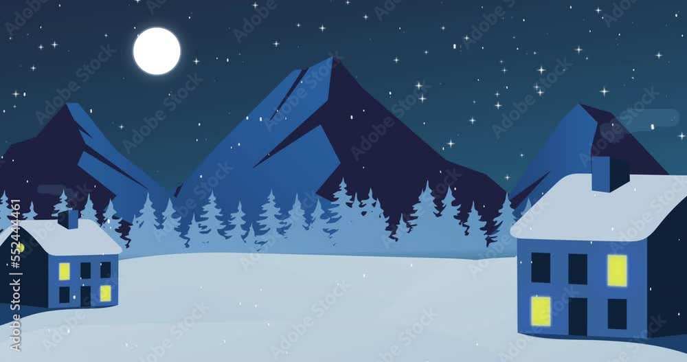 Animation of snow falling over winter landscape Animation of snow falling over winter landscape