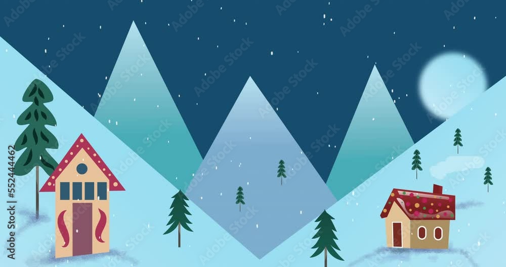 Animation of snow falling over winter landscape Animation of snow falling over winter landscape