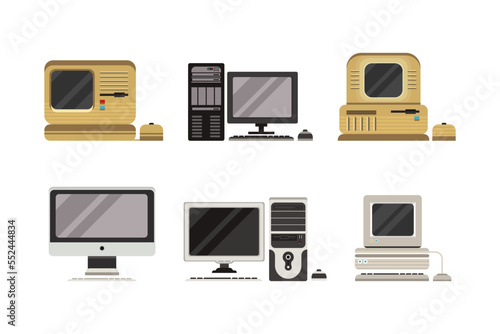 New and Old Retro Computer Device with Monitor Vector Set