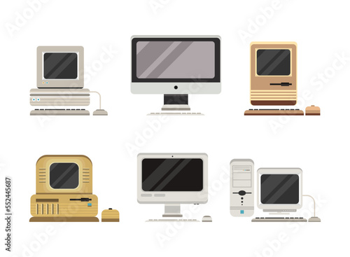 New and Old Retro Computer Device with Monitor Vector Set
