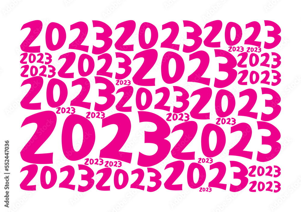 Happy New 2023 Year pattern. Magenta color. Banner, cover or card. Isolated on white background. Happy New 2023 Year pattern. Magenta color. Banner, cover or card. Isolated on white background.