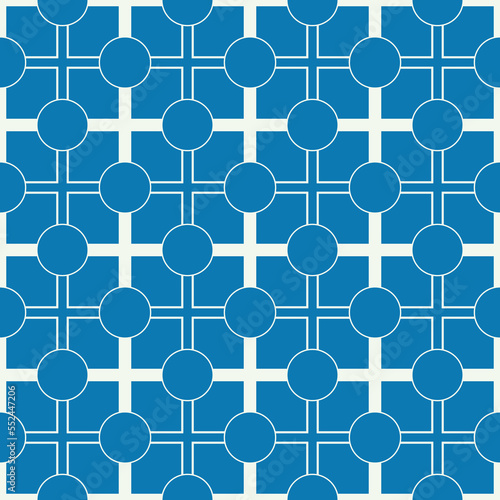 Seamless circular blue and white abstract geometrical symmetrical pattern