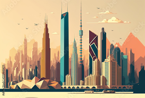 Amazing skyline cityscape in Dubai, United Arab Emirates, featuring contemporary buildings. Generative AI