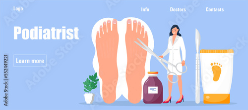 Podiatrist concept vector for medical landing page. Feet with beautiful pedicure. Well-groomed toenails. French pedicure concept.