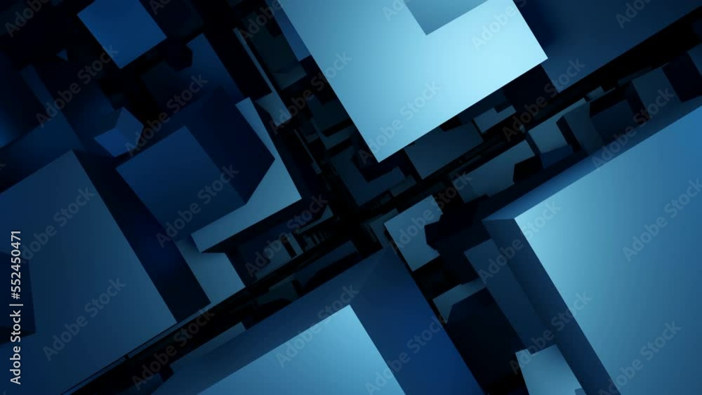 Lots of moving cubes in space. Design. 3D cubes move in stream on black