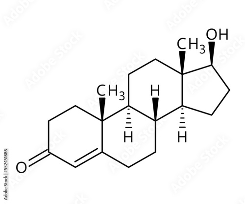 Testosterone molecular structure. Testosterone is the primary sex hormone and anabolic steroid in males. Vector structural formula of chemical compound with red bonds and black atom labels.