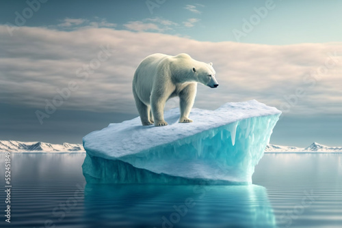 illustration of polar bear on ice sheet  idea for global warming concept