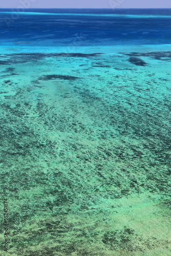 Airview of shallow water-covered Opal Reef on the Great Barrier Reef. Queensland-Australia-326