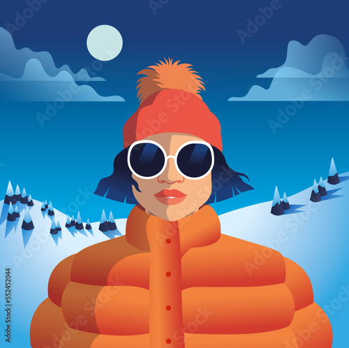 The winter girl at mountain