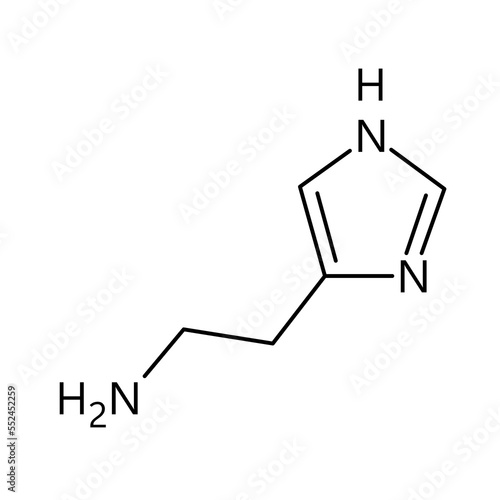 Histamine molecular structure. Histamine is organic compound involved in local immune responses, regulating physiological functions and acting as neurotransmitter. Vector structural formula of