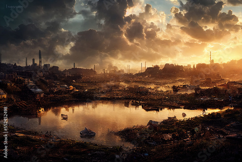 environment pollution image, dead city, dead planet.