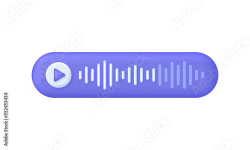 3D Voice message with play icon and speech sound wave isolated on white background. Audio chat element.