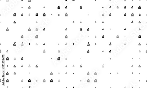 Seamless background pattern of evenly spaced black vote symbols of different sizes and opacity. Vector illustration on white background