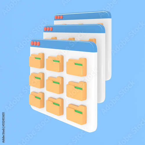 desktop interface windows cascade with folders simple cartoon ui 3d rendering