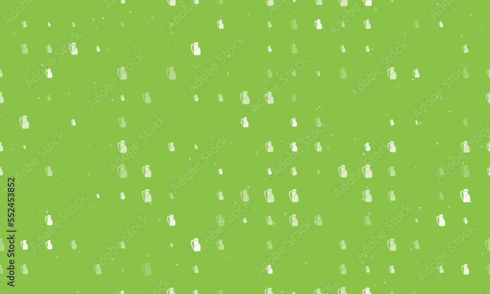 Seamless background pattern of evenly spaced white travel backpack symbols of different sizes and opacity. Vector illustration on light green background with stars Seamless background pattern of evenly spaced white travel backpack symbols of different sizes and opacity. Vector illustration on light green background with stars