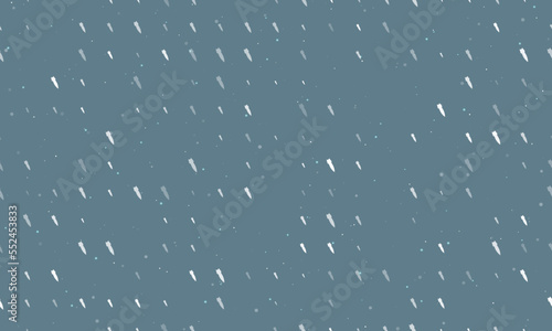 Seamless background pattern of evenly spaced white falling rocket symbols of different sizes and opacity. Vector illustration on blue gray background with stars