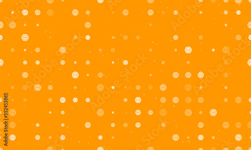 Seamless background pattern of evenly spaced white poker chip symbols of different sizes and opacity. Vector illustration on orange background with stars