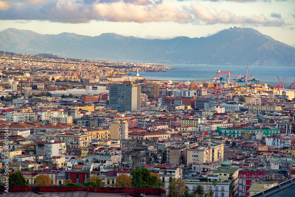 Superb panoramic view of the city of Naples. Historic part of the southern city in Italy