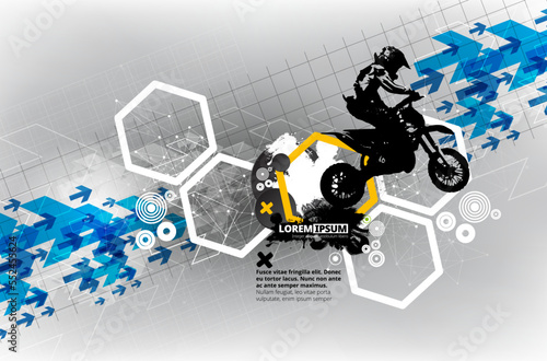 Man riding motobike, extreme sport racing, vector illustration