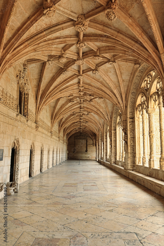 Jeronimos monastery. Manueline style decoration architecture. Lisbon, Portugal