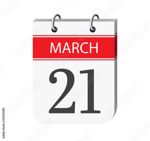 21 march calendar page vector. 3d one day calendar date appointment, event reminder illustration. Abstract three dimensional daily date calendar. 