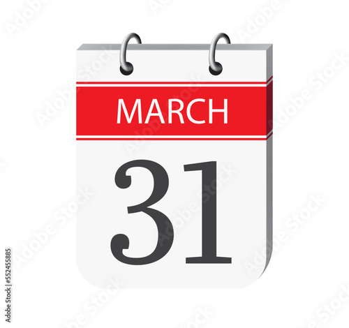 31 march calendar page vector. 3d one day calendar date appointment, event reminder illustration. Abstract three dimensional daily date calendar. 