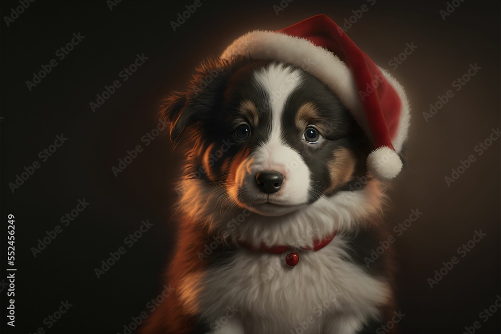 Dog wearing santa hat, Generative AI illustration	
