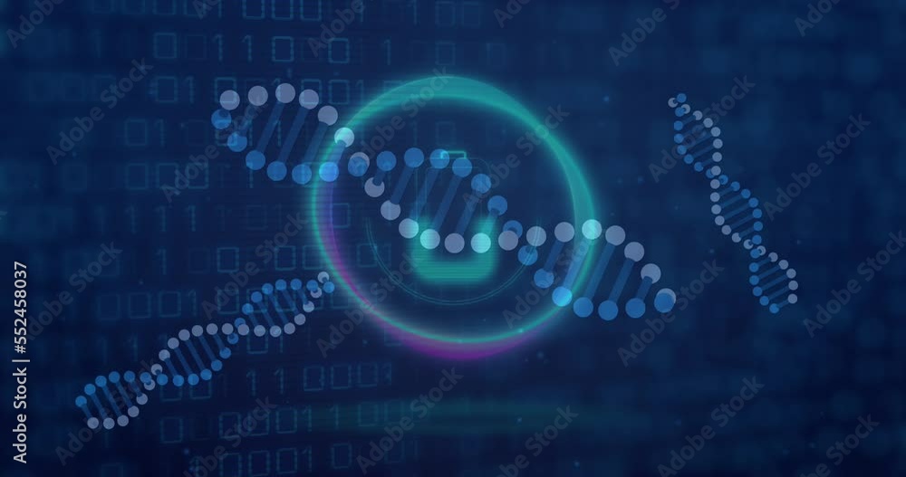 Animation of dna strands with data processing over binary coding Animation of dna strands with data processing over binary coding